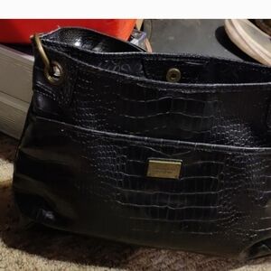 Simply Vera Vera Wang Black Croc-Embossed Shoulder Bag